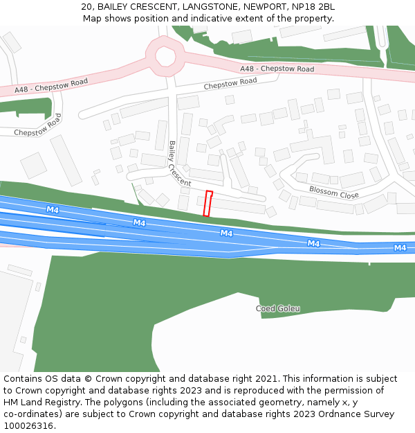 20, BAILEY CRESCENT, LANGSTONE, NEWPORT, NP18 2BL: Location map and indicative extent of plot