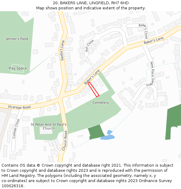 20, BAKERS LANE, LINGFIELD, RH7 6HD: Location map and indicative extent of plot