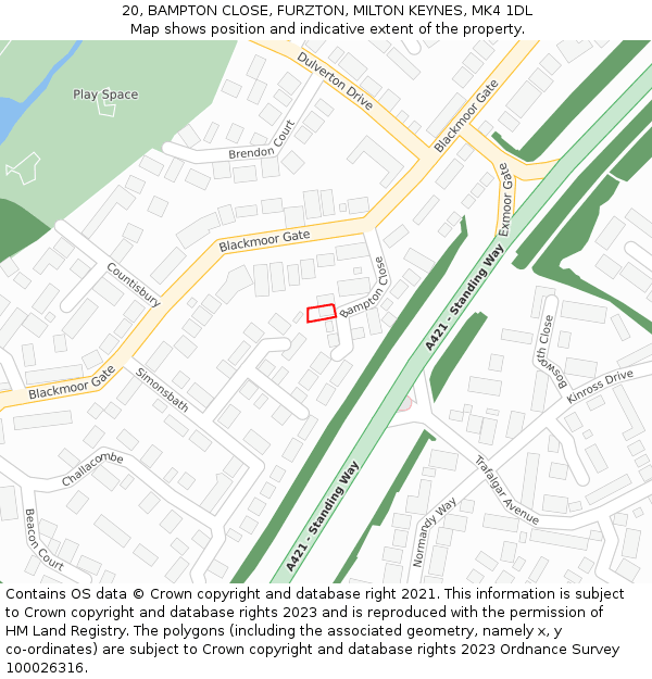 20, BAMPTON CLOSE, FURZTON, MILTON KEYNES, MK4 1DL: Location map and indicative extent of plot