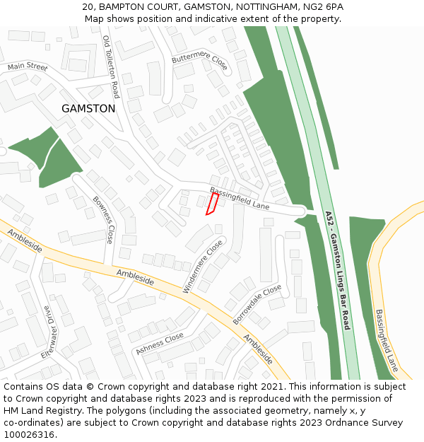 20, BAMPTON COURT, GAMSTON, NOTTINGHAM, NG2 6PA: Location map and indicative extent of plot