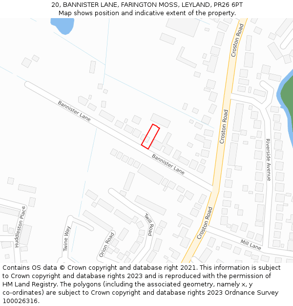 20, BANNISTER LANE, FARINGTON MOSS, LEYLAND, PR26 6PT: Location map and indicative extent of plot