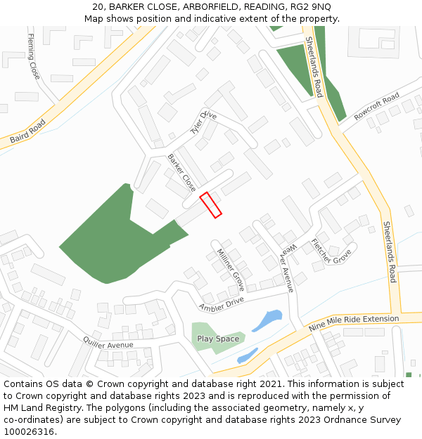 20, BARKER CLOSE, ARBORFIELD, READING, RG2 9NQ: Location map and indicative extent of plot