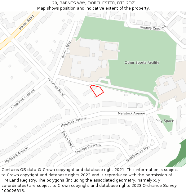 20, BARNES WAY, DORCHESTER, DT1 2DZ: Location map and indicative extent of plot