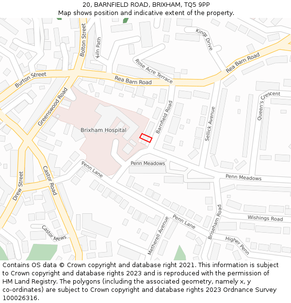 20, BARNFIELD ROAD, BRIXHAM, TQ5 9PP: Location map and indicative extent of plot