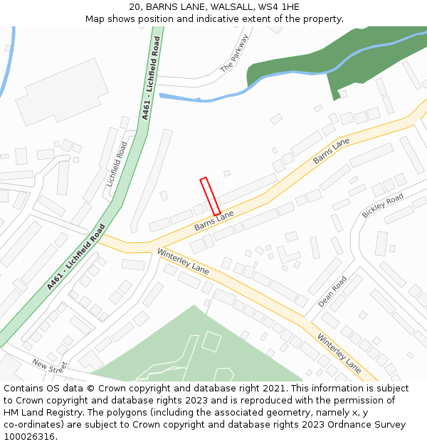 20, BARNS LANE, WALSALL, WS4 1HE: Location map and indicative extent of plot