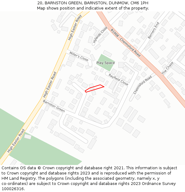 20, BARNSTON GREEN, BARNSTON, DUNMOW, CM6 1PH: Location map and indicative extent of plot