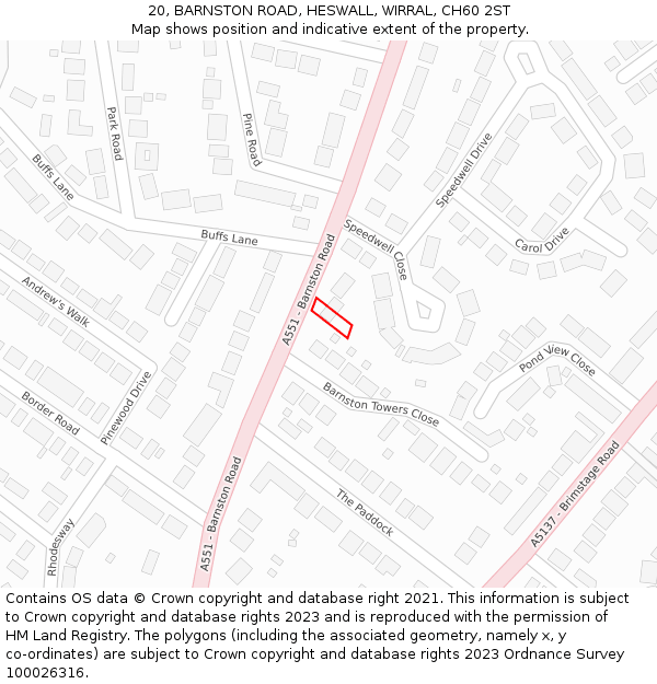20, BARNSTON ROAD, HESWALL, WIRRAL, CH60 2ST: Location map and indicative extent of plot