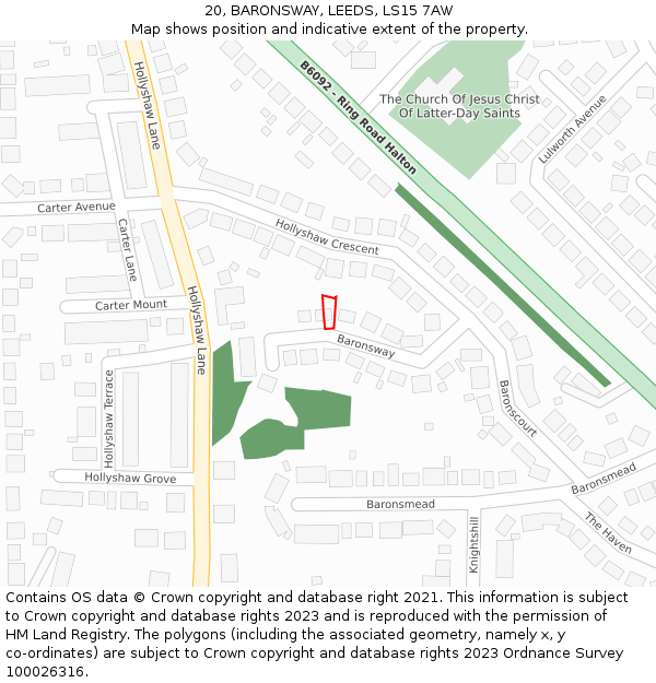 20, BARONSWAY, LEEDS, LS15 7AW: Location map and indicative extent of plot