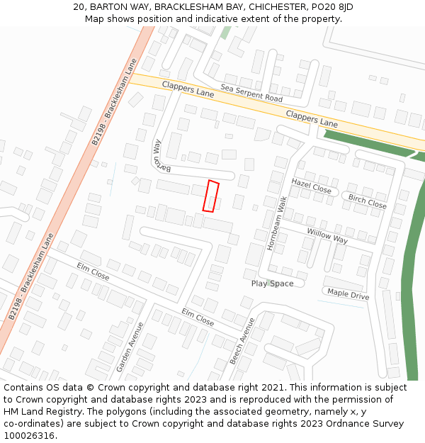 20, BARTON WAY, BRACKLESHAM BAY, CHICHESTER, PO20 8JD: Location map and indicative extent of plot