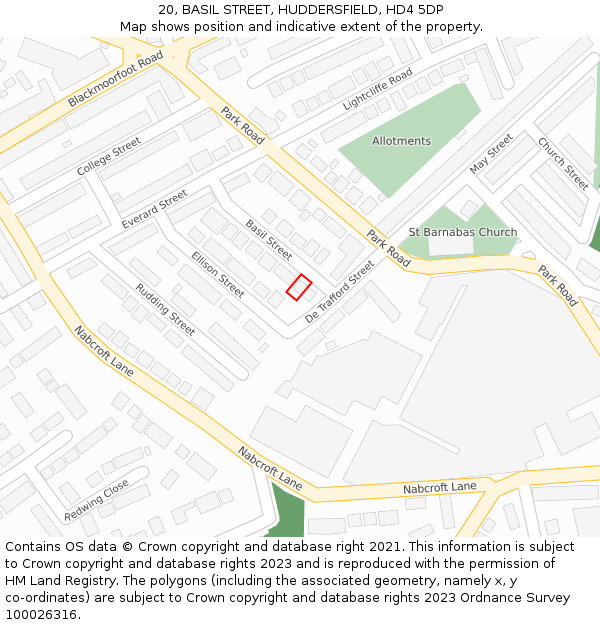 20, BASIL STREET, HUDDERSFIELD, HD4 5DP: Location map and indicative extent of plot