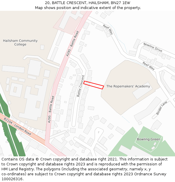 20, BATTLE CRESCENT, HAILSHAM, BN27 1EW: Location map and indicative extent of plot