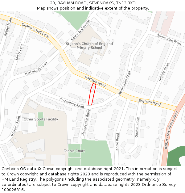 20, BAYHAM ROAD, SEVENOAKS, TN13 3XD: Location map and indicative extent of plot