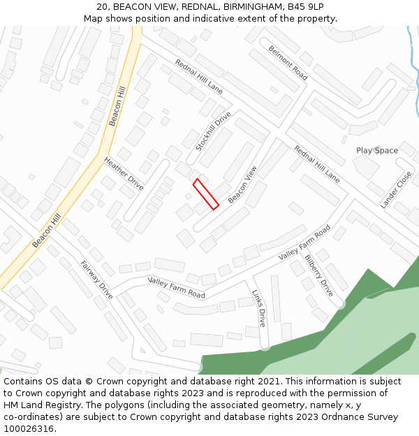 20, BEACON VIEW, REDNAL, BIRMINGHAM, B45 9LP: Location map and indicative extent of plot