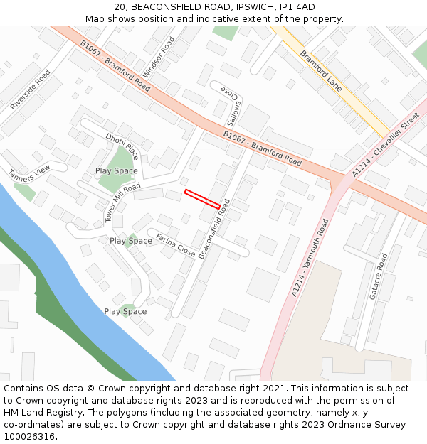 20, BEACONSFIELD ROAD, IPSWICH, IP1 4AD: Location map and indicative extent of plot