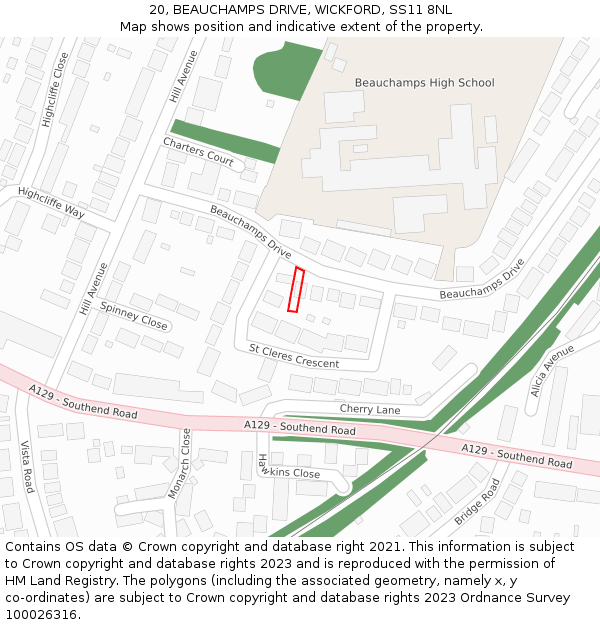 20, BEAUCHAMPS DRIVE, WICKFORD, SS11 8NL: Location map and indicative extent of plot