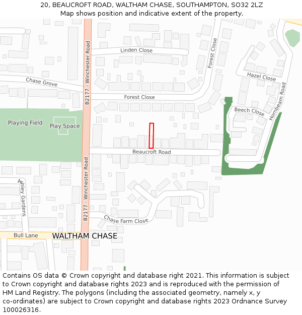 20, BEAUCROFT ROAD, WALTHAM CHASE, SOUTHAMPTON, SO32 2LZ: Location map and indicative extent of plot