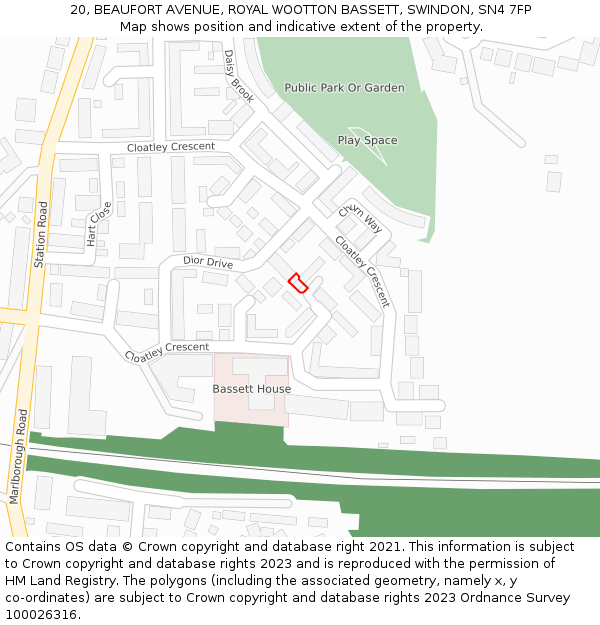 20, BEAUFORT AVENUE, ROYAL WOOTTON BASSETT, SWINDON, SN4 7FP: Location map and indicative extent of plot
