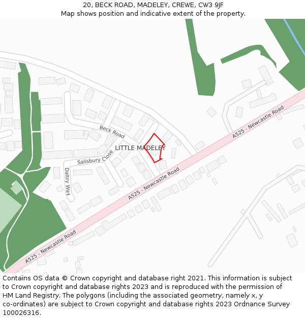 20, BECK ROAD, MADELEY, CREWE, CW3 9JF: Location map and indicative extent of plot