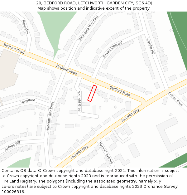 20, BEDFORD ROAD, LETCHWORTH GARDEN CITY, SG6 4DJ: Location map and indicative extent of plot