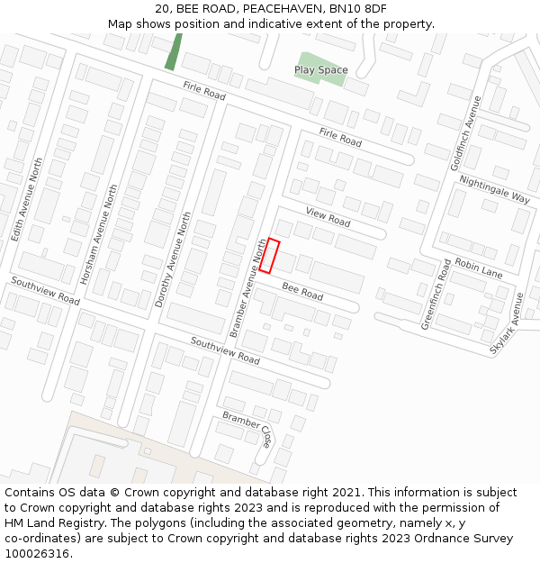 20, BEE ROAD, PEACEHAVEN, BN10 8DF: Location map and indicative extent of plot