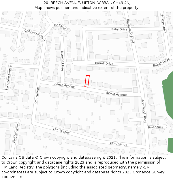 20, BEECH AVENUE, UPTON, WIRRAL, CH49 4NJ: Location map and indicative extent of plot