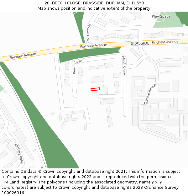 20, BEECH CLOSE, BRASSIDE, DURHAM, DH1 5YB: Location map and indicative extent of plot