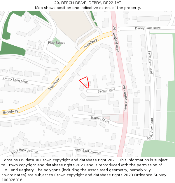 20, BEECH DRIVE, DERBY, DE22 1AT: Location map and indicative extent of plot