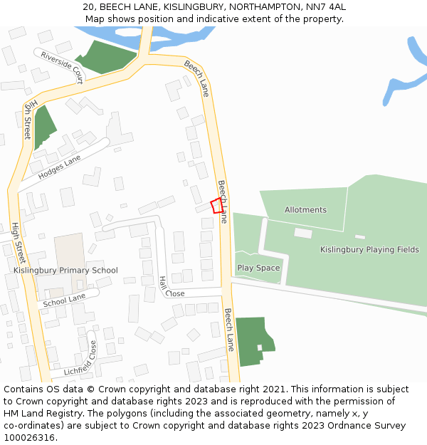 20, BEECH LANE, KISLINGBURY, NORTHAMPTON, NN7 4AL: Location map and indicative extent of plot