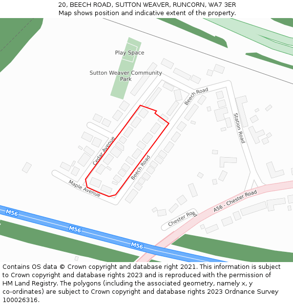 20, BEECH ROAD, SUTTON WEAVER, RUNCORN, WA7 3ER: Location map and indicative extent of plot