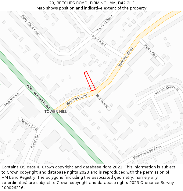 20, BEECHES ROAD, BIRMINGHAM, B42 2HF: Location map and indicative extent of plot