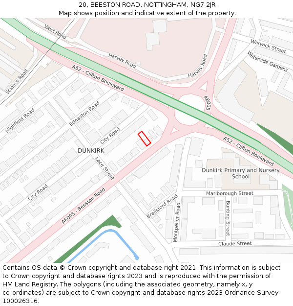 20, BEESTON ROAD, NOTTINGHAM, NG7 2JR: Location map and indicative extent of plot