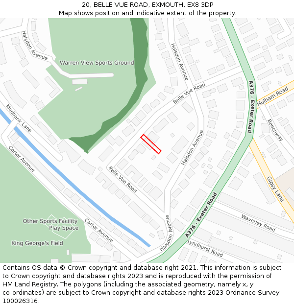 20, BELLE VUE ROAD, EXMOUTH, EX8 3DP: Location map and indicative extent of plot