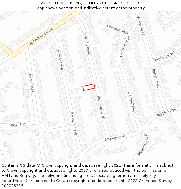 20, BELLE VUE ROAD, HENLEY-ON-THAMES, RG9 1JG: Location map and indicative extent of plot