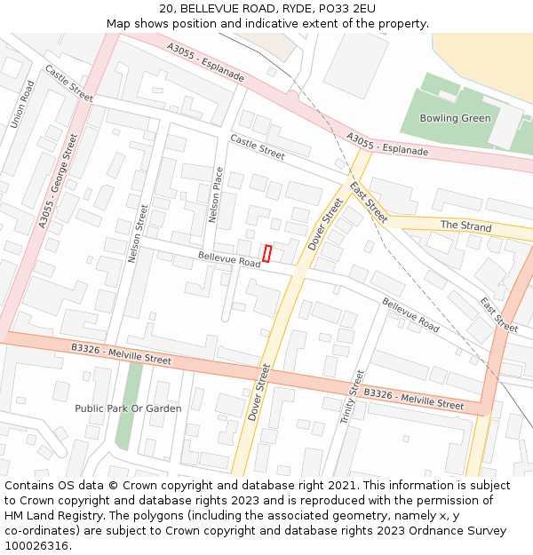 20, BELLEVUE ROAD, RYDE, PO33 2EU: Location map and indicative extent of plot