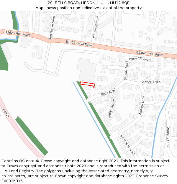 20, BELLS ROAD, HEDON, HULL, HU12 8QR: Location map and indicative extent of plot