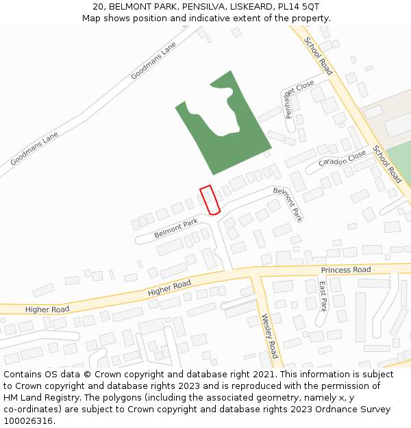 20, BELMONT PARK, PENSILVA, LISKEARD, PL14 5QT: Location map and indicative extent of plot