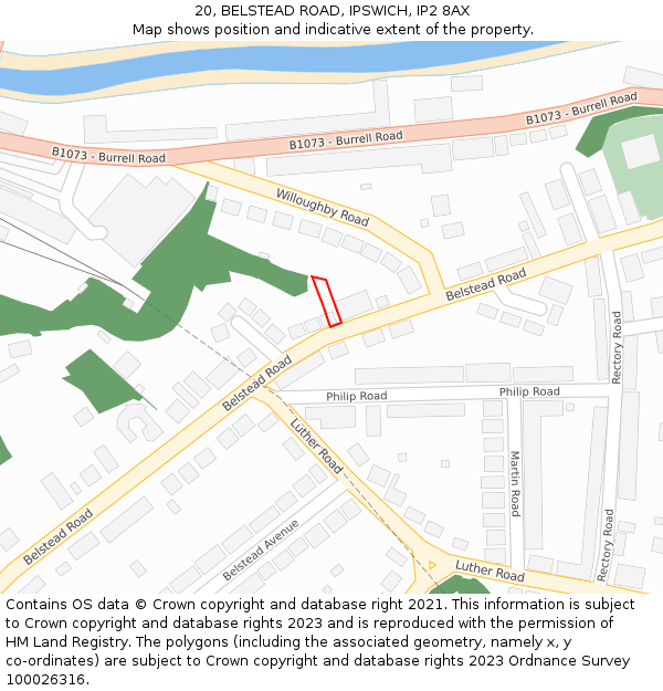 20, BELSTEAD ROAD, IPSWICH, IP2 8AX: Location map and indicative extent of plot