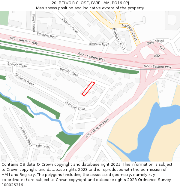 20, BELVOIR CLOSE, FAREHAM, PO16 0PJ: Location map and indicative extent of plot