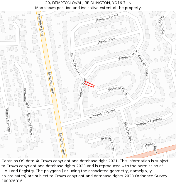 20, BEMPTON OVAL, BRIDLINGTON, YO16 7HN: Location map and indicative extent of plot