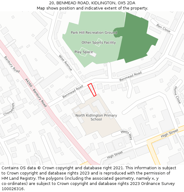 20, BENMEAD ROAD, KIDLINGTON, OX5 2DA: Location map and indicative extent of plot