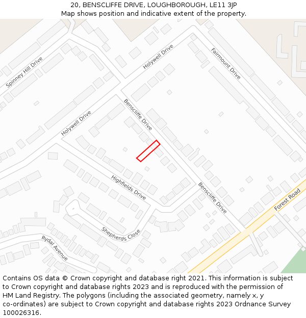 20, BENSCLIFFE DRIVE, LOUGHBOROUGH, LE11 3JP: Location map and indicative extent of plot