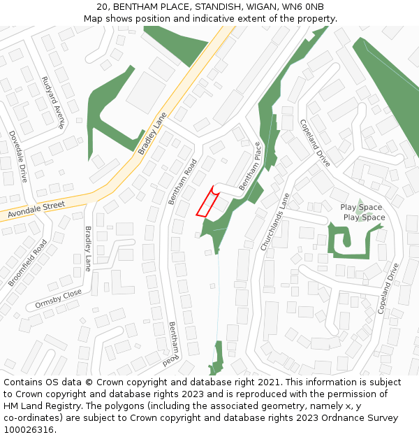 20, BENTHAM PLACE, STANDISH, WIGAN, WN6 0NB: Location map and indicative extent of plot