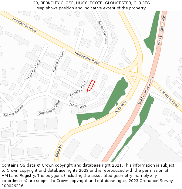 20, BERKELEY CLOSE, HUCCLECOTE, GLOUCESTER, GL3 3TG: Location map and indicative extent of plot