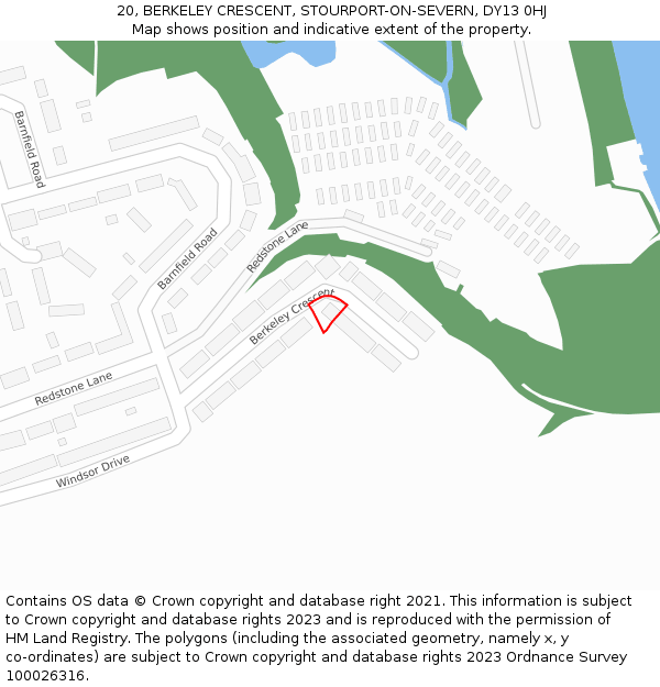 20, BERKELEY CRESCENT, STOURPORT-ON-SEVERN, DY13 0HJ: Location map and indicative extent of plot