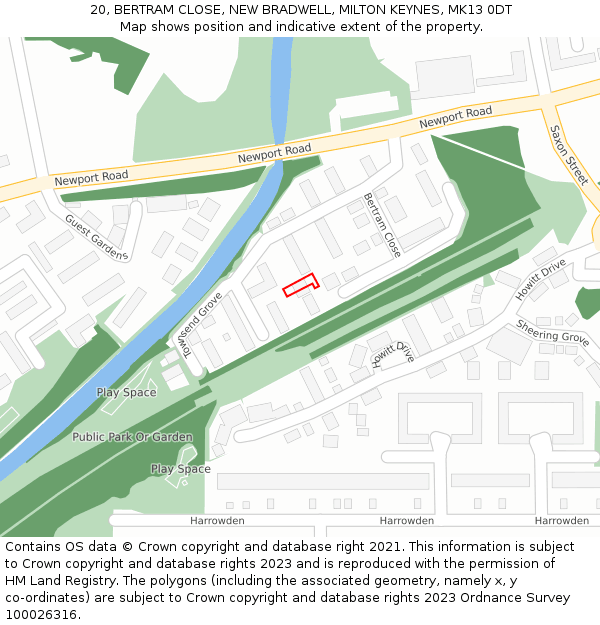 20, BERTRAM CLOSE, NEW BRADWELL, MILTON KEYNES, MK13 0DT: Location map and indicative extent of plot