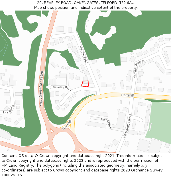 20, BEVELEY ROAD, OAKENGATES, TELFORD, TF2 6AU: Location map and indicative extent of plot