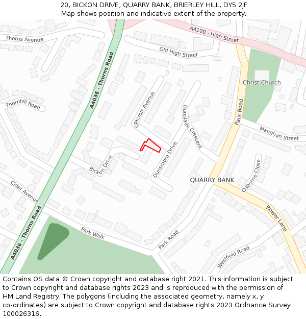 20, BICKON DRIVE, QUARRY BANK, BRIERLEY HILL, DY5 2JF: Location map and indicative extent of plot