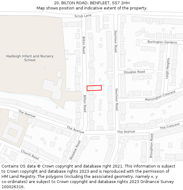 20, BILTON ROAD, BENFLEET, SS7 2HH: Location map and indicative extent of plot