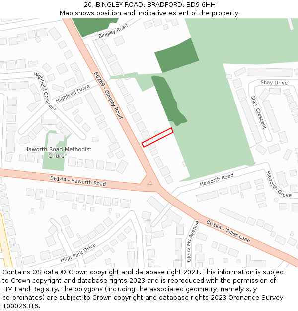 20, BINGLEY ROAD, BRADFORD, BD9 6HH: Location map and indicative extent of plot