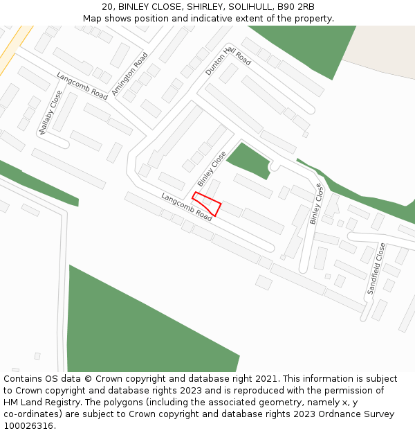 20, BINLEY CLOSE, SHIRLEY, SOLIHULL, B90 2RB: Location map and indicative extent of plot